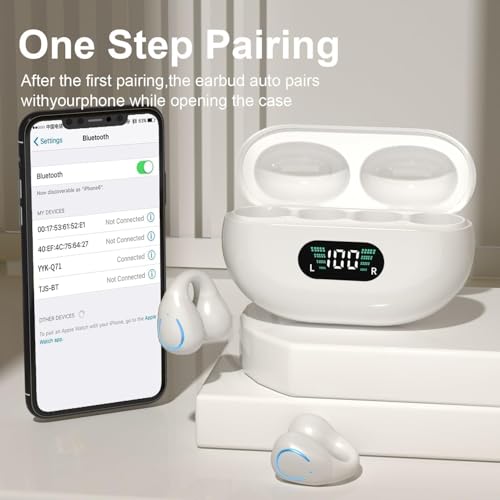 Open Ear Headphones Bone Conduction Headphones Clip On Earbuds Bluetooth 5.3 Wireless Earphones with LED Power Display Charging Case IPX7 Waterproof Sports for Workout Driving Walking 87