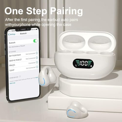 Open Ear Headphones Bone Conduction Headphones Clip On Earbuds Bluetooth 5.3 Wireless Earphones with LED Power Display Charging Case IPX7 Waterproof Sports for Workout Driving Walking 87