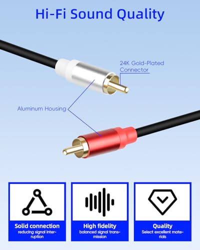 GELRHONR 2Pack RCA Splitter, 1 Female to 2 Male RCA Y Splitter Adapter Cable for Subwoofers, Home theaters, Speakers, HDTVs and More 30cm (1Female to 2 Male Black) - color: 1Female to 2 Male Black