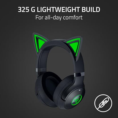 Razer Kraken Kitty V2 BT Wireless RGB Headset, Black | Chroma RGB Kitty Ears & Earcups, Bluetooth 5.2, 40 mm Drivers, Noise-cancelling Mics, Lightweight, USB-C, 40 Hr Battery - color: Black