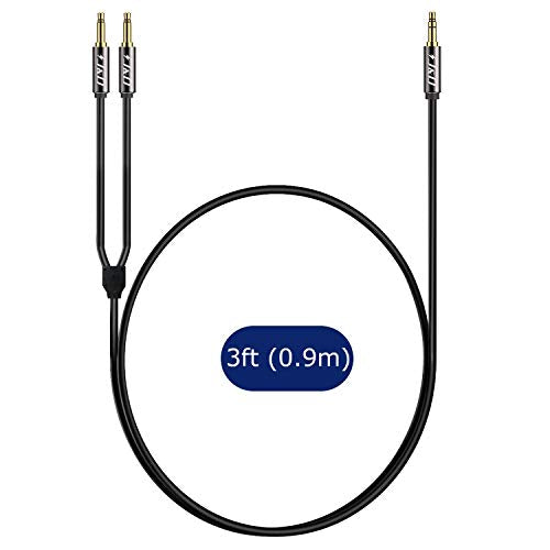 J&D Airplane Airline Flight Cable for Headphones, 3.5mm 1/8 inch TRS Male to Dual 3.5mm 1/8 inch TS Male Gold Plated Copper Shell Heavy Duty, 3 Feet - size: 3 Feet