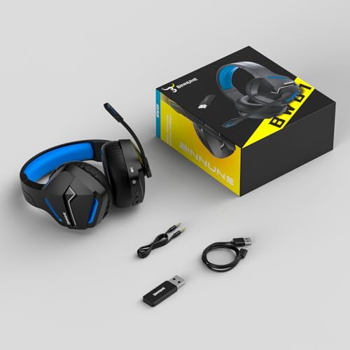 BINNUNE Wireless Gaming Headset for PS5 PC, 120H Ultra-Long Battery, 2.4GHz & Bluetooth 5.3 Wireless Gaming Headphones, PS5 Hadset Wireless with Mic, 50mm Drivers, Comfort Over Ear Headphones,Blue - color: Blue