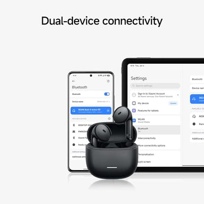 Redmi Buds 8 액티브, 세미 인이어 디자인의 무선 이어폰, 14.2mm 티타늄 다이어프램 드라이버, 블루투스 5.4, 37시간 긴 배터리 수명, 듀얼 마이크 AI 노이즈 캔슬링, 구글 패스트 페어, 블랙 - style: Buds 8 액티브 블랙