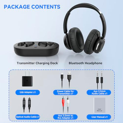 ANSTEN Wireless Headphones for TV Watching,TV Headphones Wireless | Universally Compatible Transmitter Charging Base Over Ear Headset No Delay 35 Hrs Audio Playtime Plug n Play for Seniors