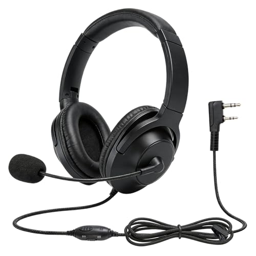 2 Way Radio Headphones with Mic Ham Radio Intercom Ptt Headset Boom Microphone Headband Earpiece Earmuffs for Baofeng Kenwood Retevis 2pin Walkie Talkies(Binaural)