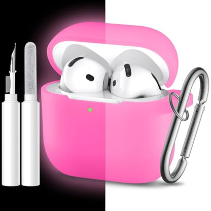 for Airpods 4th Generation Case Cover(2024),Soft Silicone Full Protective Case for AirPods 4 Case with Keychain & Cleaner Kit,Compatible with Apple Airpods 4 for Women,Men（Nightglowpurple） - color: Nightglowpurple