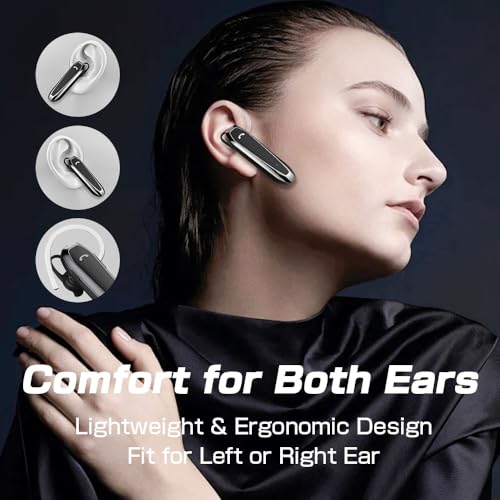 Bluetooth Headset, V5.3 Wireless Handsfree Earpiece with Noise Cancelling Mic, 33 Hours Talking Time, Single Ear Headset Compatible with iPhone Android Cell Phones for Driving Business（Black）