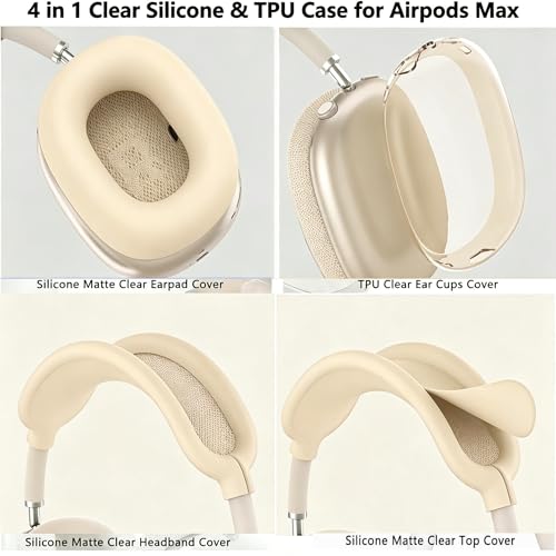 [4 in 1] Case Cover for AirPods Max 2/1 (2026/2024/2020) Ear Pad Case Cover/Headband Cover/Ear Cups Cover with Bling Star for Apple AirPods Max Headphones (Beige Star) - color: Beige Star