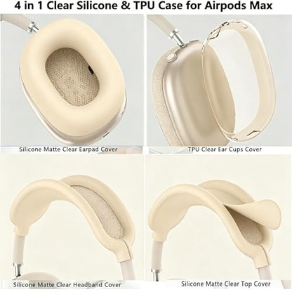 [4 in 1] Case Cover for AirPods Max 2/1 (2026/2024/2020) Ear Pad Case Cover/Headband Cover/Ear Cups Cover with Bling Star for Apple AirPods Max Headphones (Beige Star) - color: Beige Star