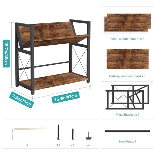 ELITEROO Desktop Bookshelf, 2 Tier Desk Shelf Organizer, Wooden Tabletop Bookcase, Small Desk Top Book Rack for Office, Home, Bedroom, Small Space Storage and Display, Rustic Brown - color: Rustic Brown