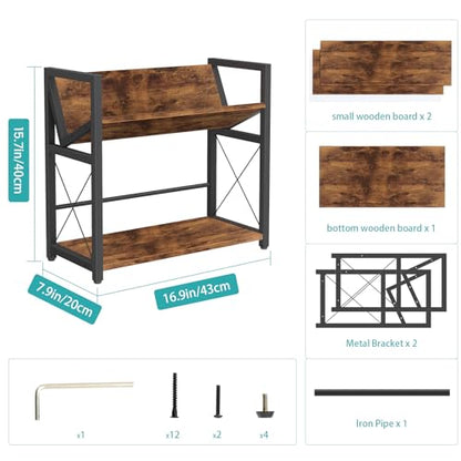 ELITEROO Desktop Bookshelf, 2 Tier Desk Shelf Organizer, Wooden Tabletop Bookcase, Small Desk Top Book Rack for Office, Home, Bedroom, Small Space Storage and Display, Rustic Brown - color: Rustic Brown