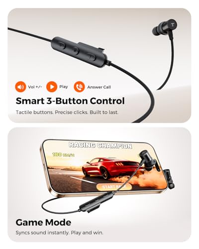 truefree HD-100 Wireless Earbuds, Bluetooth 6.0 Neckband Headphones | Magnetic Earphones, 11mm Driver Spatial Audio, Multipoint Connection, 20 Hours of Battery Life, IP67 Waterproof for Sports