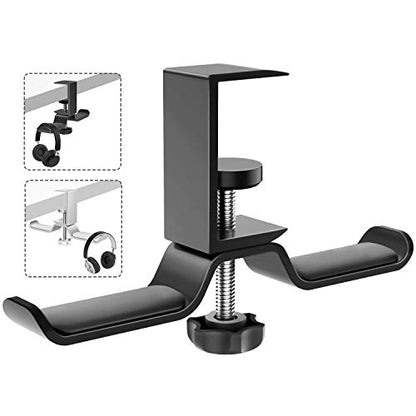 MoKo Headphone Hanger, Aluminum 360° Rotating Dual Headphone Stand Under Desk Headset Holder Earphone Mount with Adjustable Clamp for All Headphones,PC Gaming Headphone - Black