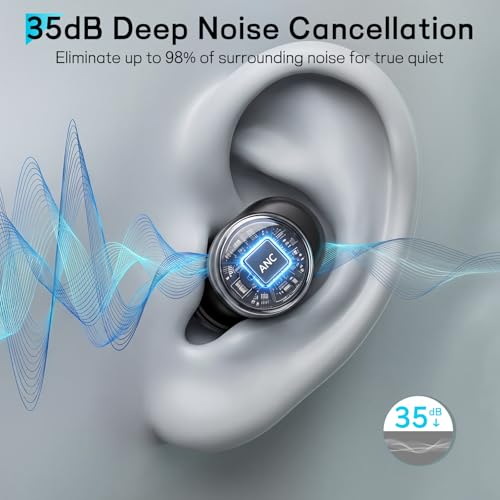 Sleep Earbuds for Side Sleepers, Mini Invisible Bluetooth Earbuds, Ultra-Light Sleep Headphones HiFi Sound, Long Battery Life, LED Display, Bluetooth 5.4, ANC Noise Cancelling, Black