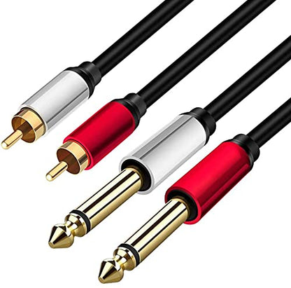 2 x 6.35 mm to 2RCA Cable,Dual 1/4 inch TS Stereo Jack Male to 2 RCA Male Stereo Audio Cable Splitter Adapter (12ft/4m, Black) - size: 12ft/4m