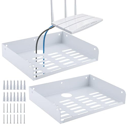 Metal Floating Shelf 9 x 6.9 Inch, Compact Wall Mounted Shelf with Lip for Router, Game Console, AV Equipment, 2 Pack - color: White (2 Pack), size: 9 x 6.9 Inch
