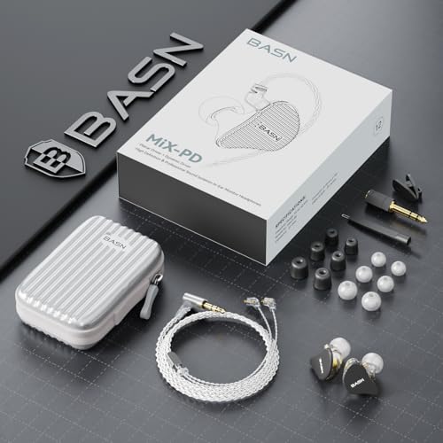 BASN Mix-PD in Ear Monitor,1Planar Driver + 1Dynamic Driver HiFi IEM Earphones with CNC Crafted Metal Cover, Wired 0.78mm 2-Pin Silver Plated Detachable Cable for Musicians (Black) - color: Black