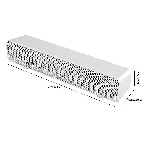 V-196 Computer Sound Bar, White USB Powered 3.5mm Input 2.0 Channel Stereo Soundbar with Volume Knob and Blue LED Breathing Light - color: White