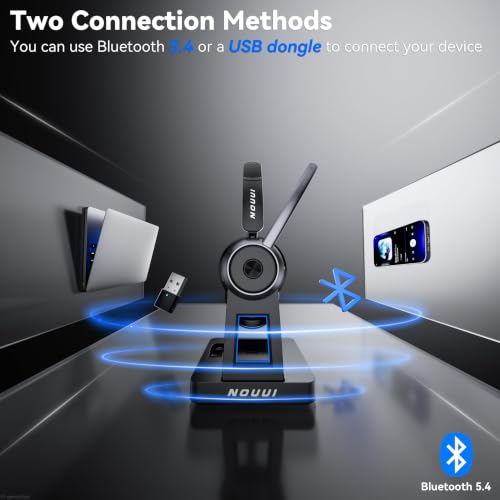 Wireless Headset with Mic for Work, Wireless Headphones with Mic(Noise Cancelling & Mute Button),65H Battery with Charge Base Bluetooth Headset with Microphone for PC/Call Center/Computer/Zooms/Teams