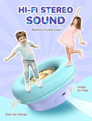 iClever BTH18 Kids Bluetooth Headphones LED Lights for Toddler Boys Girls | SafeSound Tech, 43H Playtime Stereo Sound, USB C Charging AUX Cable, Over Ear Kids Headphones Wireless for iPad/Tablet/Travel - color: Purple