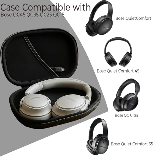 Headphones Case Compatible with Bose QC45/QC35/QC25/QC15/Ultra Gaming Headset, PU Hard Shell Travel Case with Cable Storage, Black