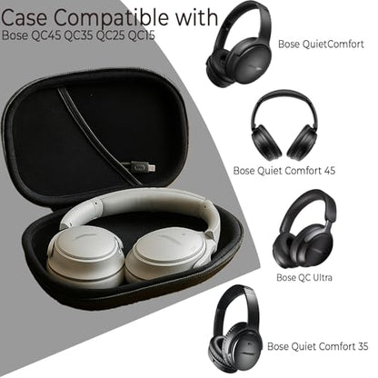 Headphones Case Compatible with Bose QC45/QC35/QC25/QC15/Ultra Gaming Headset, PU Hard Shell Travel Case with Cable Storage, Black