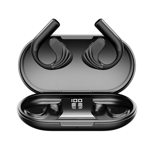 Open-Ear Wireless Bluetooth Headphones, Stereo Noise Cancelling Earbuds with LED Display Wireless Charging Case, Wireless Bluetooth 5.3 Earphones for Sports/Workout/Running
