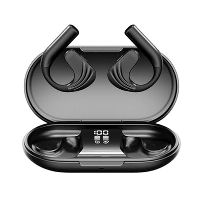 Open-Ear Wireless Bluetooth Headphones, Stereo Noise Cancelling Earbuds with LED Display Wireless Charging Case, Wireless Bluetooth 5.3 Earphones for Sports/Workout/Running