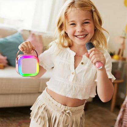 Kinglucky Mini Karaoke Machine for Kids, Top Birthday Gift Pick for Girls Ages 3, 4, 5, 6, 7, 8, 9, 10, 11, 12 Years Old, Kids' Personal Video Players Accessories with 2 Mics Singing Present Toy Pink - color: Pink