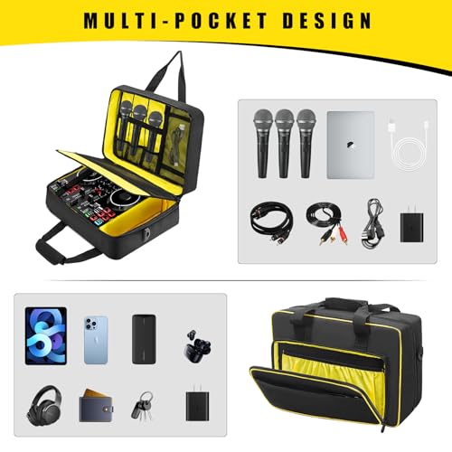 Audio Mixer Case 0.4 Inch Padded DJ Mixer Bag Travel Padded Case for Audio Mixers, DJ Controllers & Equipment Compatible with RODECaster Pro,RODECaster Pro II,TC-Helicon GoXLR (16.5''Lx12.2''Wx7.5''H) - color: Mixer Bag(Black&Yellow)