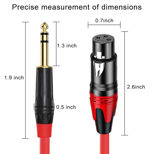 XLR Female to 1/4 (6.35mm) TRS Mono Jack Cable 25FT, 2 Pack, Red and Green, for Dynmic Microphone, Balanced 3 Pin XLRon to TRS Plug Mic Cord, Plated Conductors - size: 25FT, style: XLR Female to 1/4"