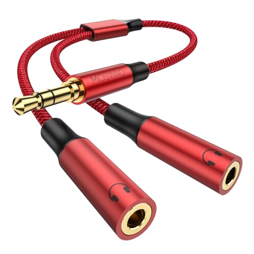 MOSWAG 3.5mm Male to Dual 3.5mm Female Headphone Splitter Adapter, Compatible with iPhone, Samsung, PS4, Switch, Tablets, PC, Laptop, MP3 - color: Red