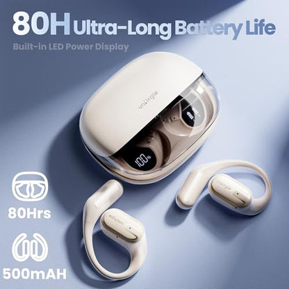 Open Ear Headphones Earbuds Wireless - 5.4 Bluetooth Ear Buds with LED Digital Display IPX7 Waterproof, Wireless Headphones Touch Control Air Conduction Stereo Sound with 18.2mm Drivers 40H Playtime - color: White