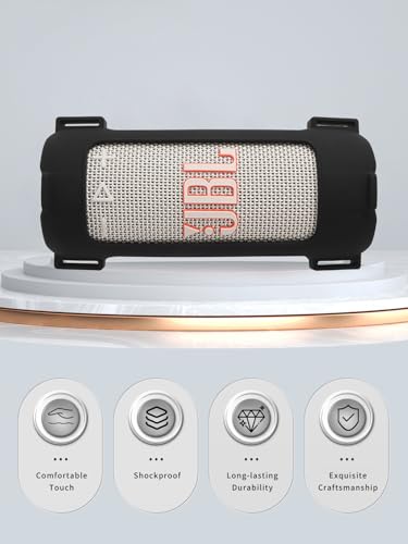 Case for JBL Grip Portable Bluetooth Speaker,Soft Protective,Silicone Case Cover with Shoulder Strap and Carabiner(Black)