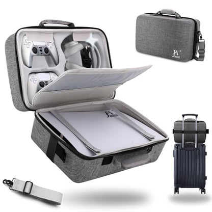Hard Shell Carrying Case for PS5, PS5 Pro, Travel Protective Bag Suitable for Playstation 5 Digital Edition, Console, Controllers, Headset and Gaming Accessories, Grey - color: Light Grey