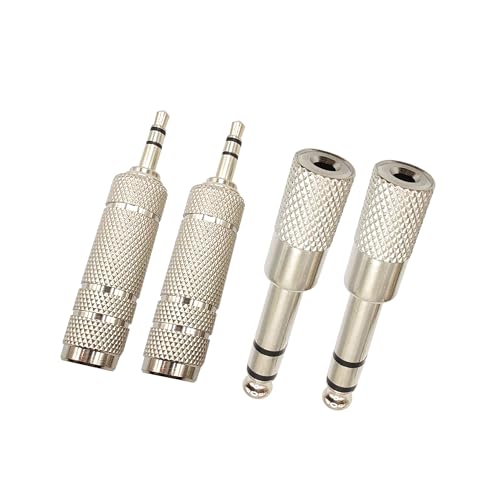 1/4 Female to 1/8 Male Audio Adapter Kit 3.5MM Male to 6.35MM Female Connector for Guitar Headphone 4 Pack - color: Silver