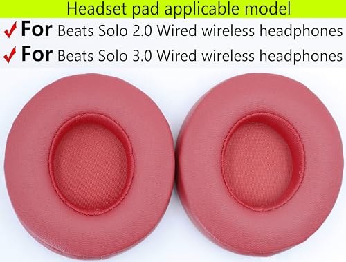 Replacement Ear Pads Compatible with Beats Solo3.0 Wireless College red | for Beats Solo2.0 Wired headphones Memory Foam/Protein Leather Earpads Earmuffs - color: College red