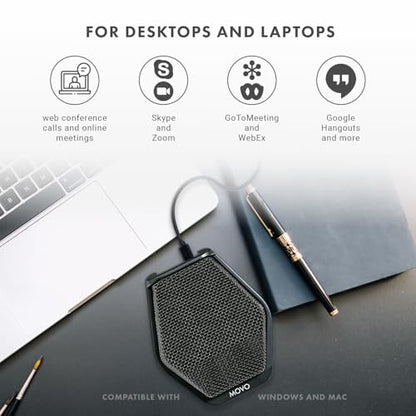 Movo MC1000 Conference USB Microphone for Computer Desktop and Laptop with 180° / 20' Long Pick up Range Compatible with Windows and Mac for Dictation, Recording, YouTube, Conference Call, Skype