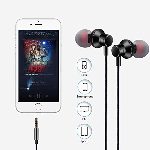 Empsun Wired Earbuds Headphones with Microphone Stereo Bass Earphones Noise Isolation in-Ear Headset Compatible with All Smartphones Tablets iPod IPad MP3 Player That with 3.5 mm Interface(Black) - color: Black