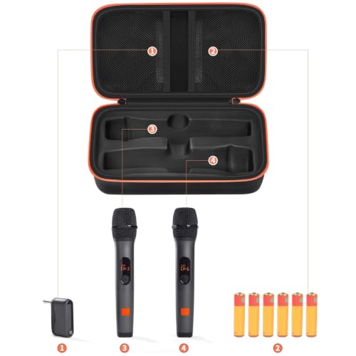 Wireless Microphone Case Compatible with JBL Wireless Two Microphone System, Handheld Dual Mic Travel Bag for Singing or Karaoke for Receivers, Adapters, AA Batteries - color: Black
