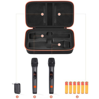 Wireless Microphone Case Compatible with JBL Wireless Two Microphone System, Handheld Dual Mic Travel Bag for Singing or Karaoke for Receivers, Adapters, AA Batteries - color: Black
