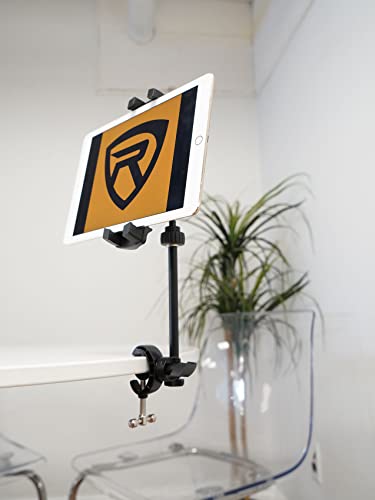 Rockville RDMS70 Kick Drum Desktop Mic Stand Bundle with iStand 44 Mount | Adjustable Height, Steel Round Base, 13.8" Boom Arm, Tablet/Smartphone Clamp, 360 Swivel, 2-Items