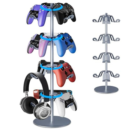 Gaming Controller Holder Aluminum Alloy 4 Layers,360-degree rotatable Headphone Stand,Gaming Controller Stand for Xbox PS5 PS4 Switch,Gaming Controller Headset Holder for Gaming Accessories - color: SILVER-4 LAYERS