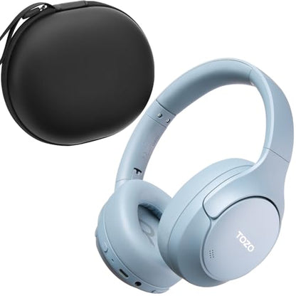 TOZO HT3 Hybrid Noise Cancelling Wireless Headphones, 90H Over Ear Headset | Hi Res Audio, AI Voice Assistant, Dual Device Connection, 32 Custom EQs, Built In 5 Mics, ANC, Foldable with Case - color: Blue