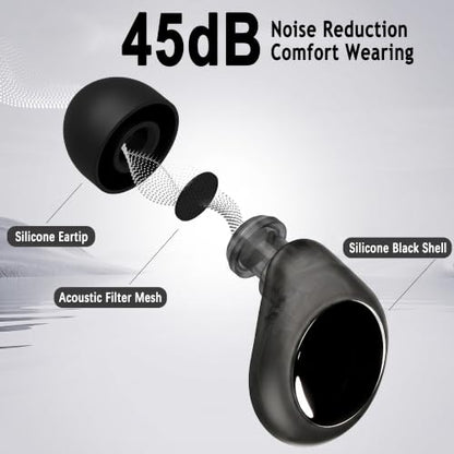 45dB Reusable Silicone Noise Reduction Ear Plugs | For Sleeping, Concerts, Airplane Travel, Side Sleepers, 6 Replacement Ear Tips, Obsidian Color