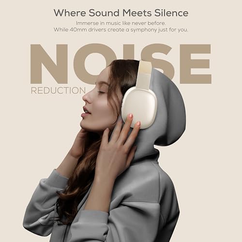 Gabba Goods Wireless Over Ear Bluetooth Headphones with Microphone - Wireless Headset -Noise Reduction - Bluetooth, Wired,Built in Micro SD for Travel, Home, Work TV,PC,Gaming,Cellphone (Beige) - color: Beige