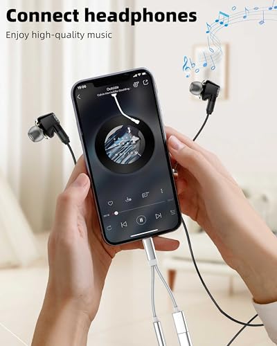 for iPhone Aux Adapter Lightning to 3.5mm Headphone Jack Dongle (2in1) 14 13 11 Pro Max Lighting Charger Wired Earphone Adaptor Cable for Ipad Audio Cord Splitter Car Power Charging Connector