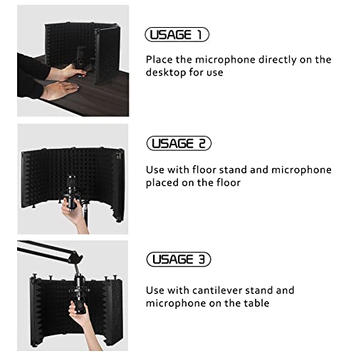 BUZHI Foldable Adjustable Sound Absorbing Vocal Recording Panel Portable Acoustic Isolation Microphone Shield Sound-Proof Plate,Adjustable Sound-Proof Plate