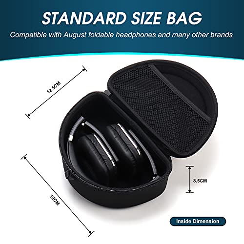 August Universal Headphone Case for Foldable Over-Ear & On-Ear Headphones | Hard EVA Shell, Travel Carrying Case, Zipper Closure, Mesh Pocket, Fits August EP650 & Similar Foldable Headphones