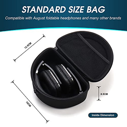August Universal Headphone Case for Foldable Over-Ear & On-Ear Headphones | Hard EVA Shell, Travel Carrying Case, Zipper Closure, Mesh Pocket, Fits August EP650 & Similar Foldable Headphones